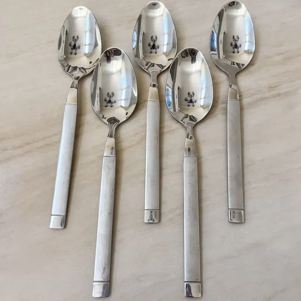 5pc FARBERWARE FRW80 Soup Spoon 8” Stainless Lines At Heel & Tip Glossy/Frosted